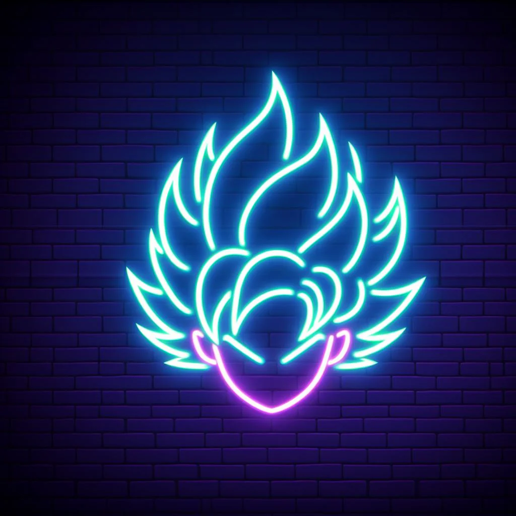 Cartel de neón de Dragon Ball sostenido sobre fondo negro