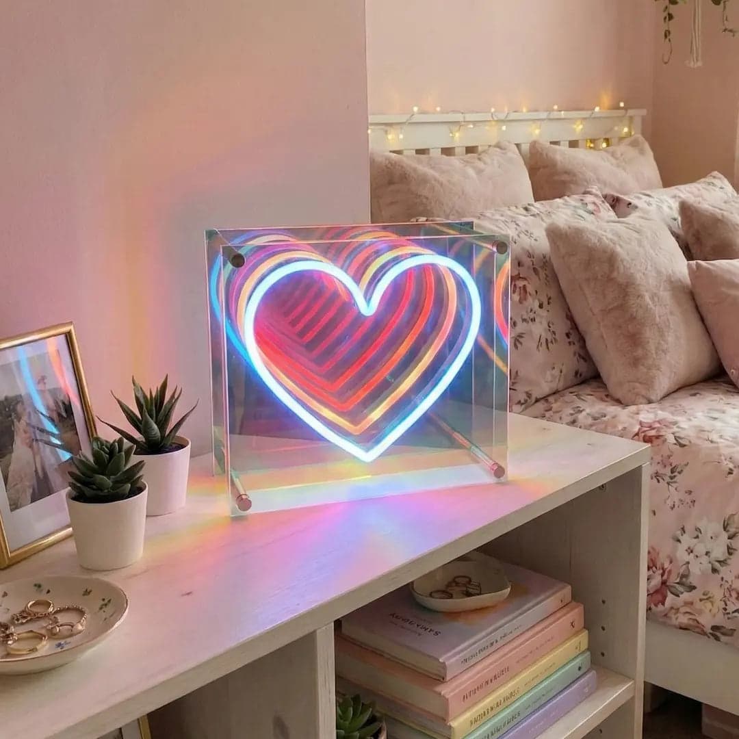 Heart infinity mirror LED Neon Sign vista 1